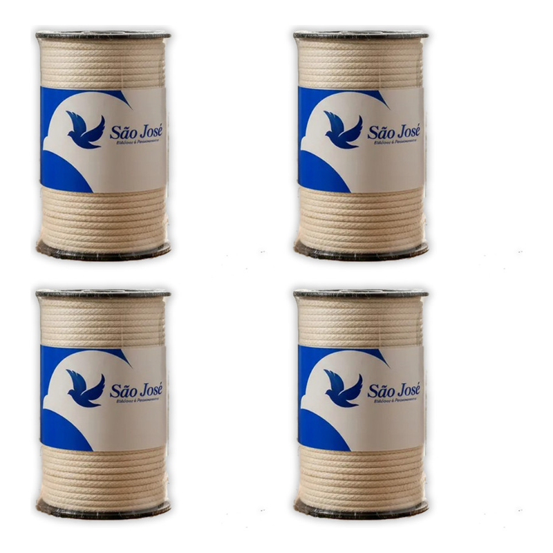 4 Rolos Cordão 3mm Fio Cru São Jose Algodão Para Macramê - Cru