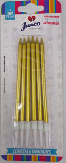 Vela Palito Metalizada Dourada  Junco c/6 und