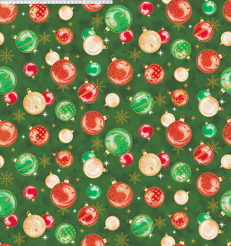Tecido Natal Enfeites Verde Fernando Maluhy 50x150