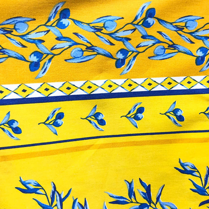 Tecido Fernando Maluhy Barrado Folhagens Amarelo e Azul - 50x150