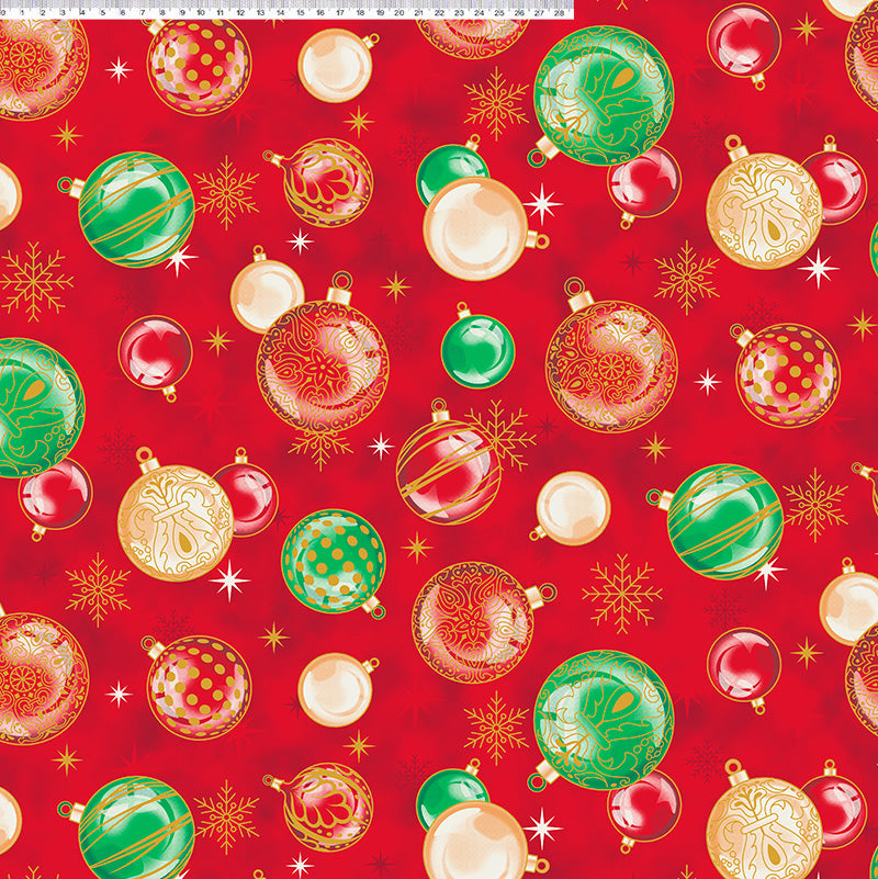 Tecido Natal Enfeites Vermelho Fernando Maluhy 50x150